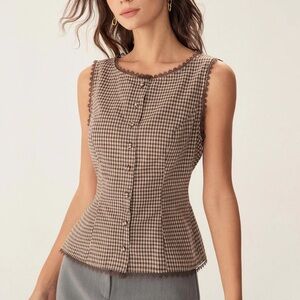 RIHOAS Brown Plaid Single Breasted Vest